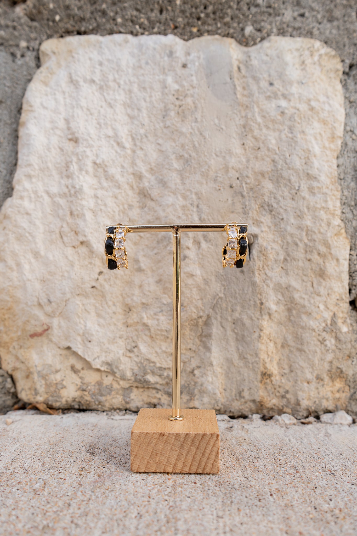 Black Vintage Chain Wrapped Leather Statement Hoop Earrings