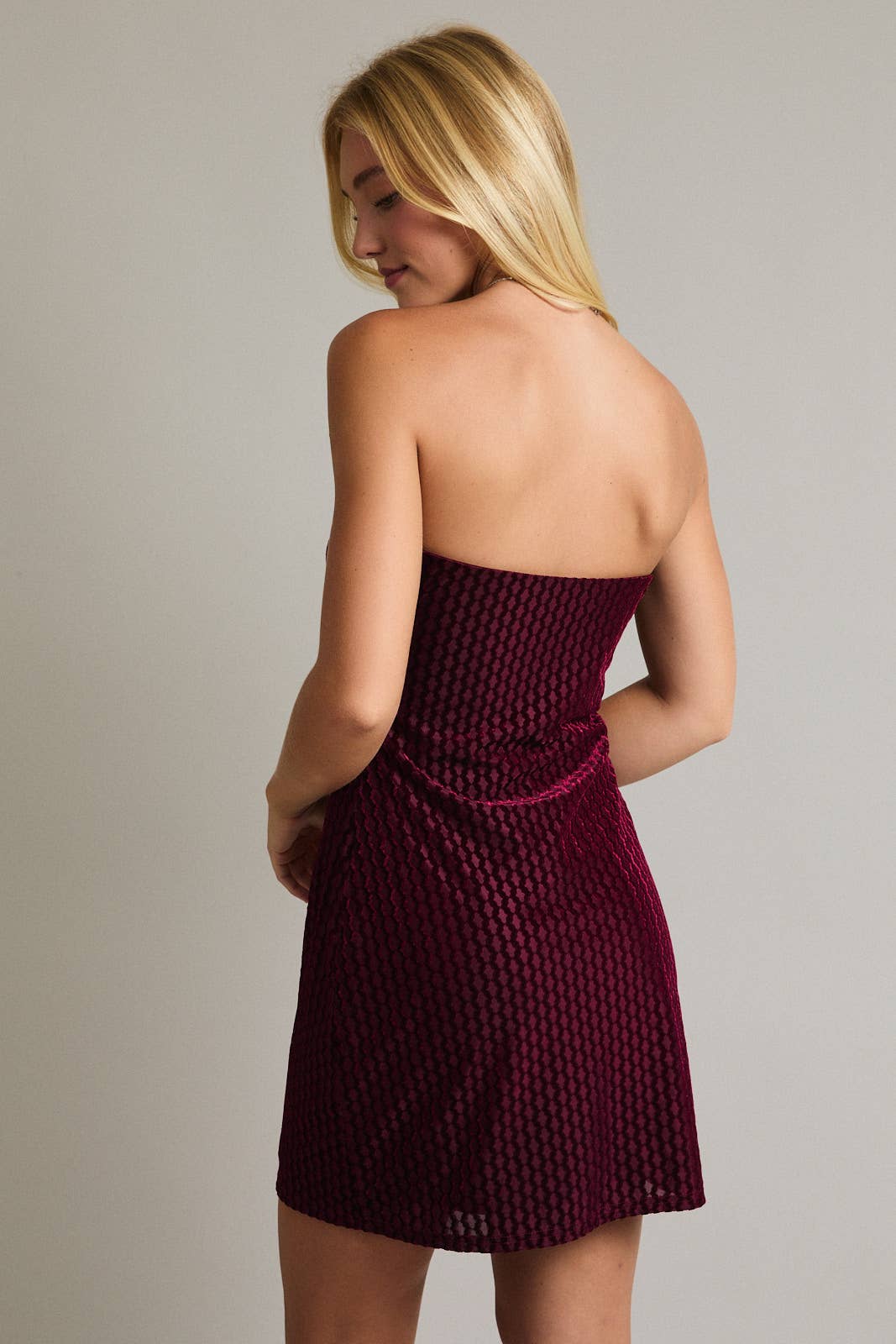 Burgundy Strapless Velvet Mini Dress