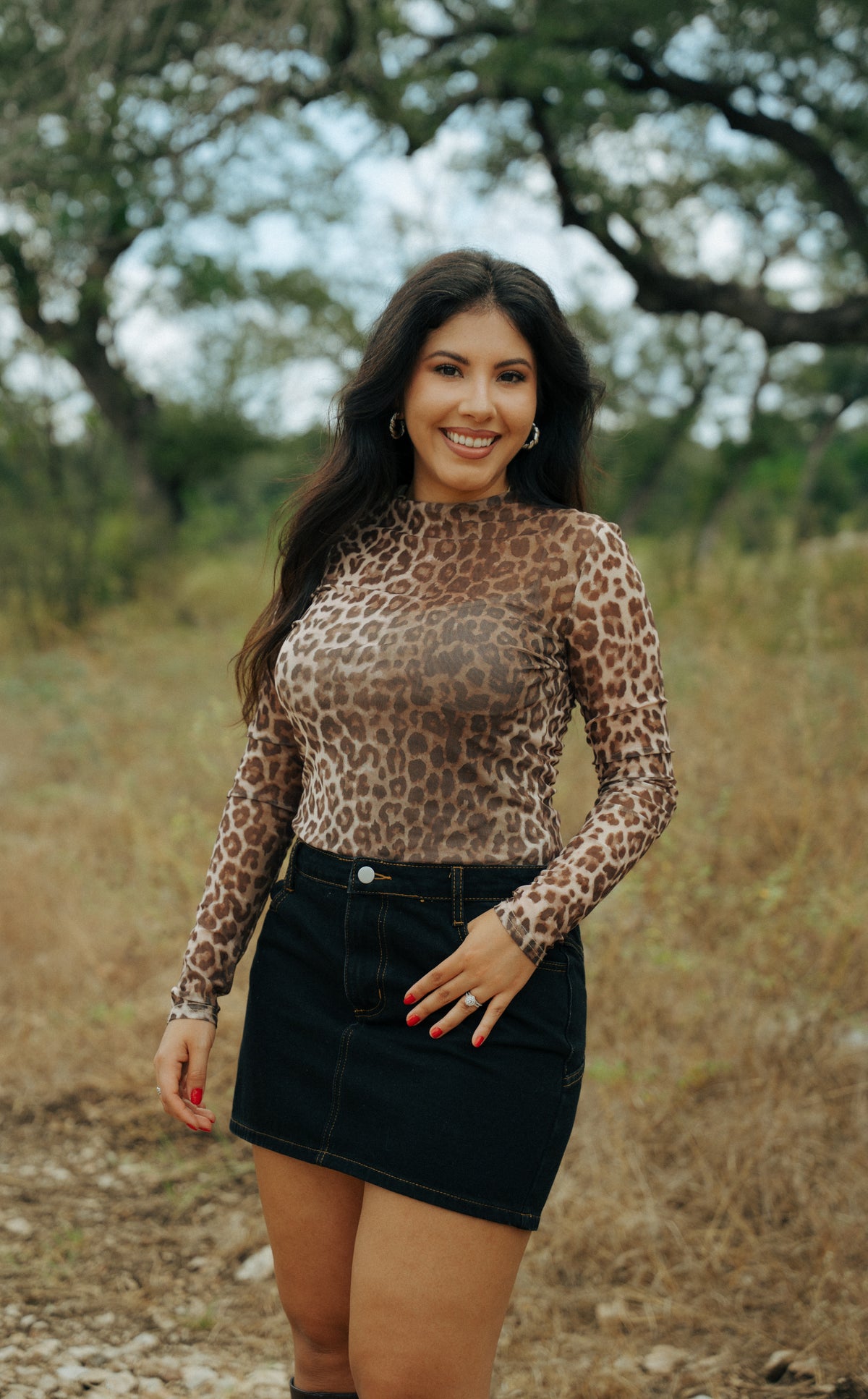 Black Denim Skirt with Leopard Stars