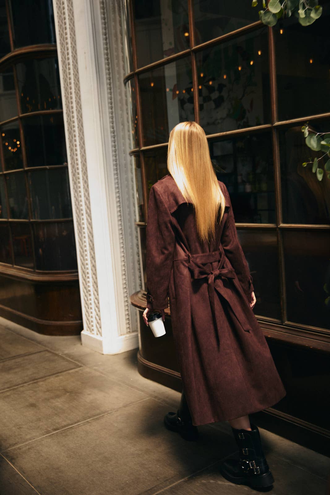 Suede Long Trench Coat