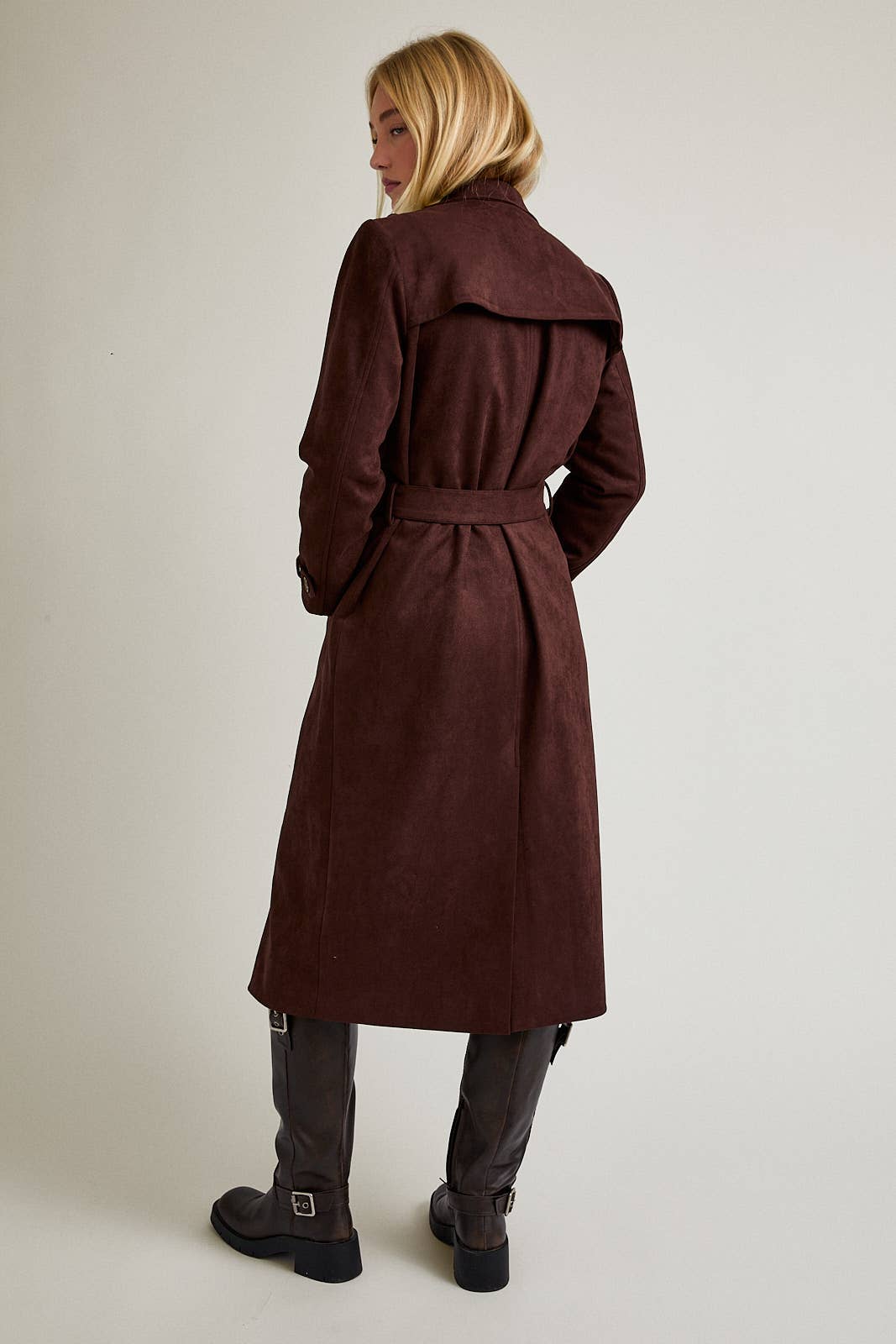 Suede Long Trench Coat