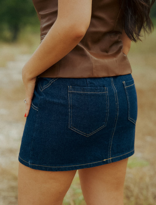 Indigo Mid-Waisted Mini Skirt