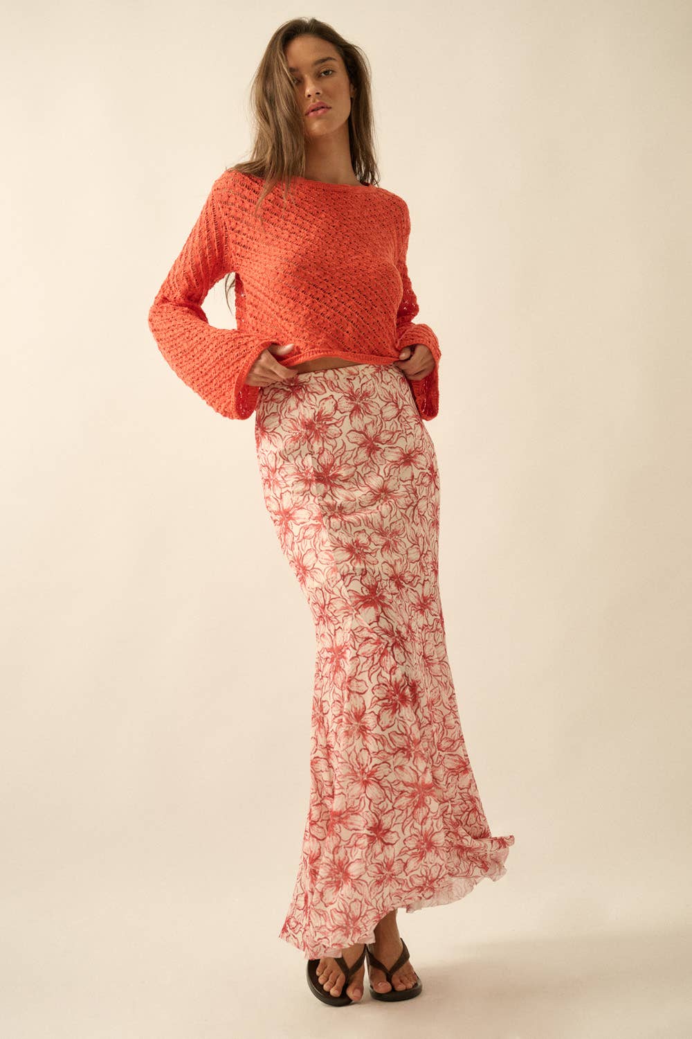 Floral Mesh Mermaid Maxi Skirt
