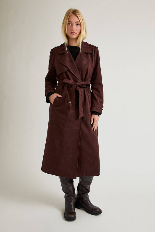 Suede Long Trench Coat