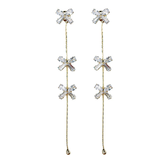 Diamond Bow Gold Duster Drop Earrings