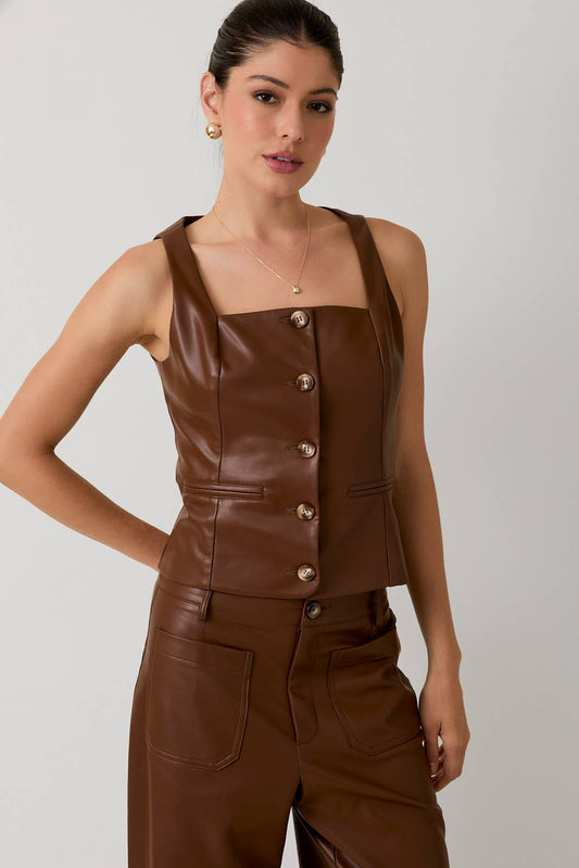 Brown Faux Leather Vest