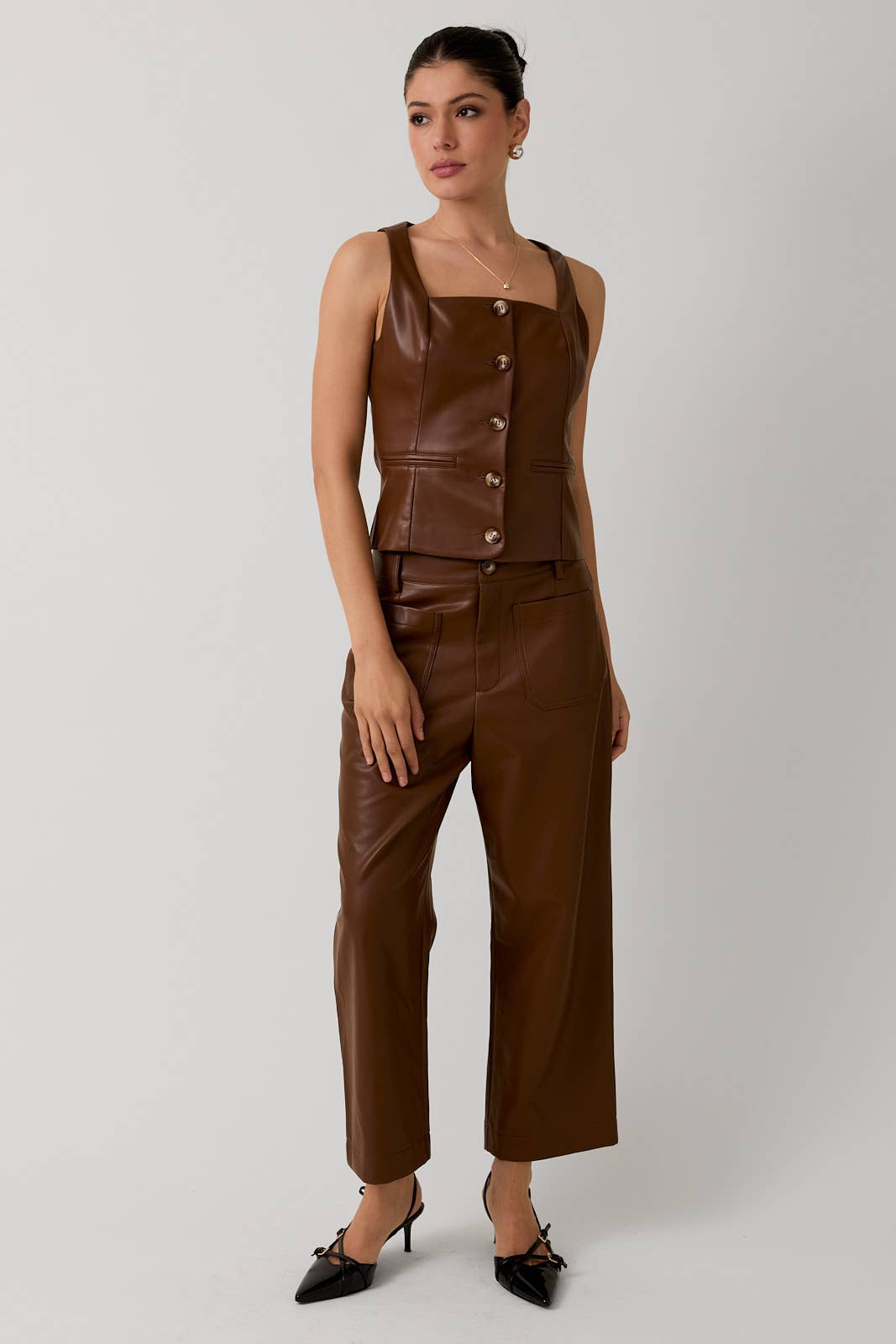 Brown Faux Leather Vest