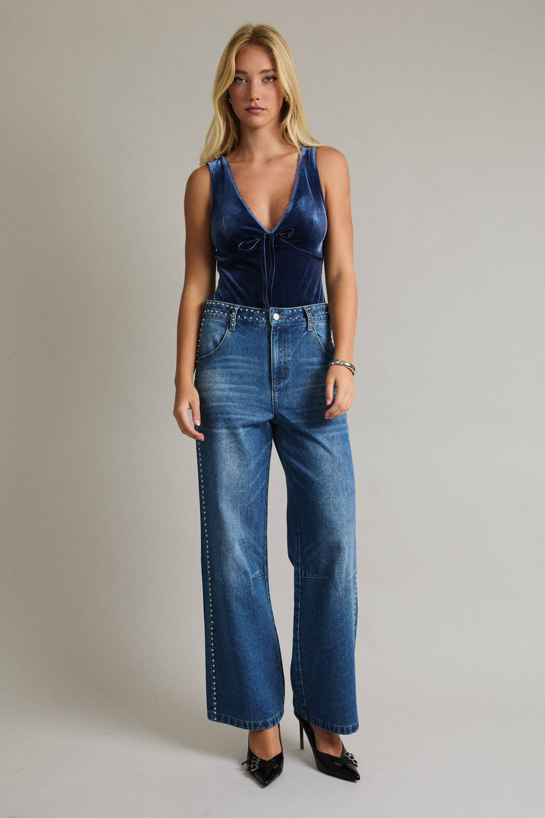 Navy Velvet Sleeveless Bodysuit