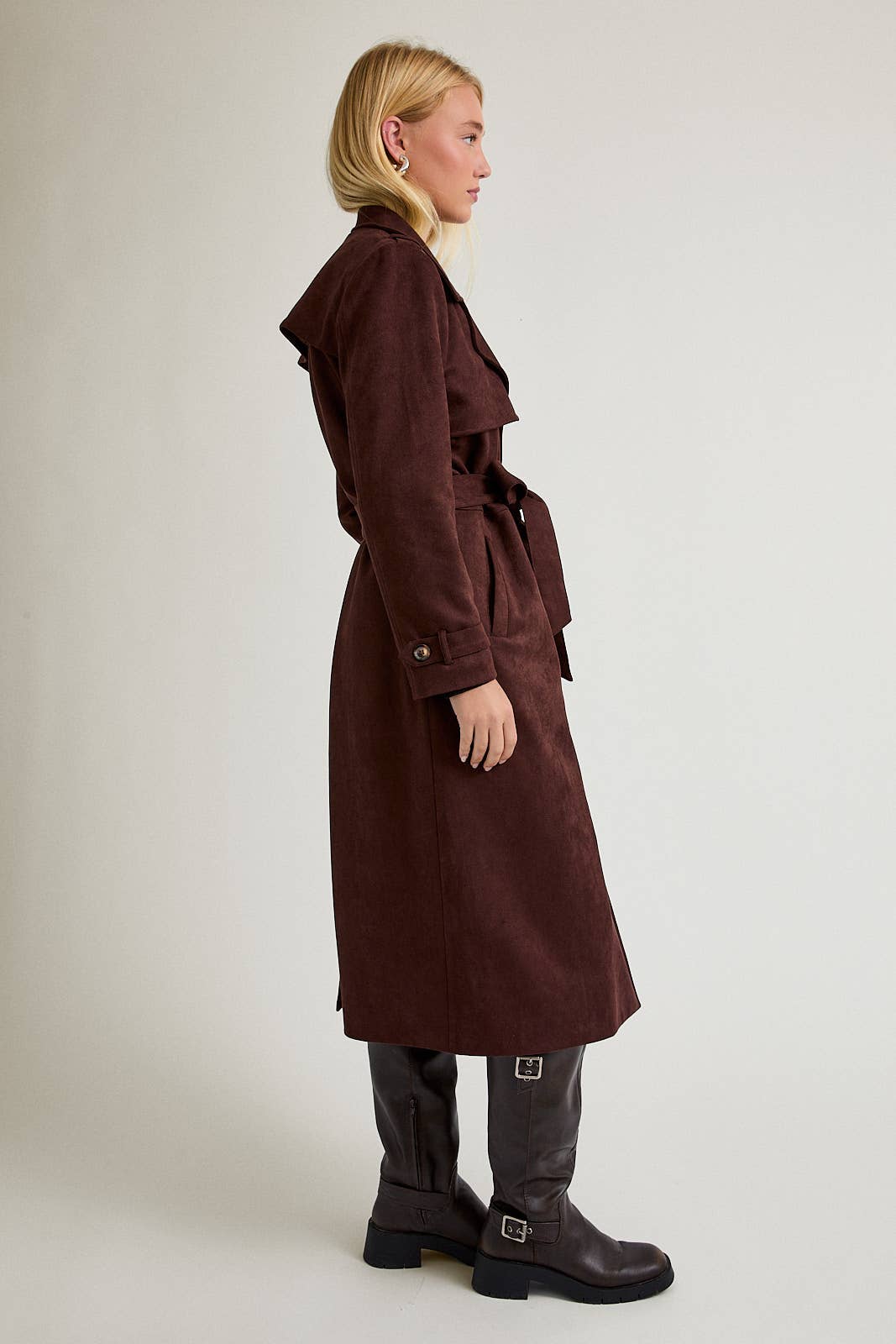 Suede Long Trench Coat