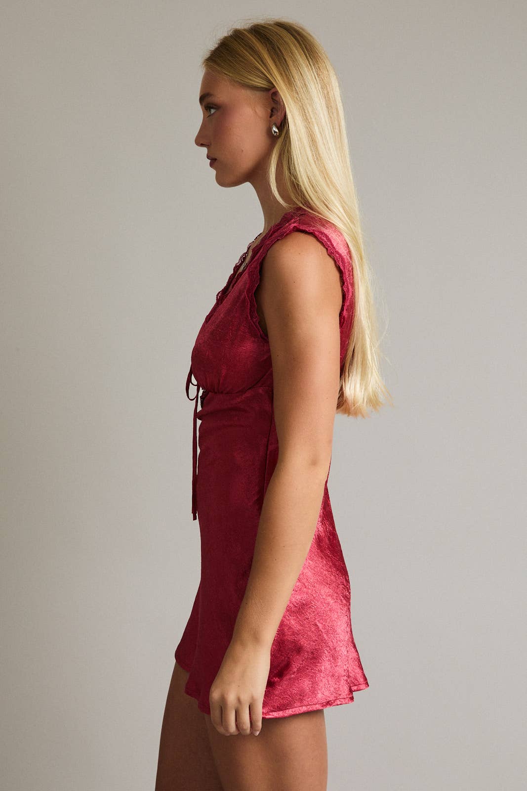 Dusty Red Sleeveless Satin Mini Dress