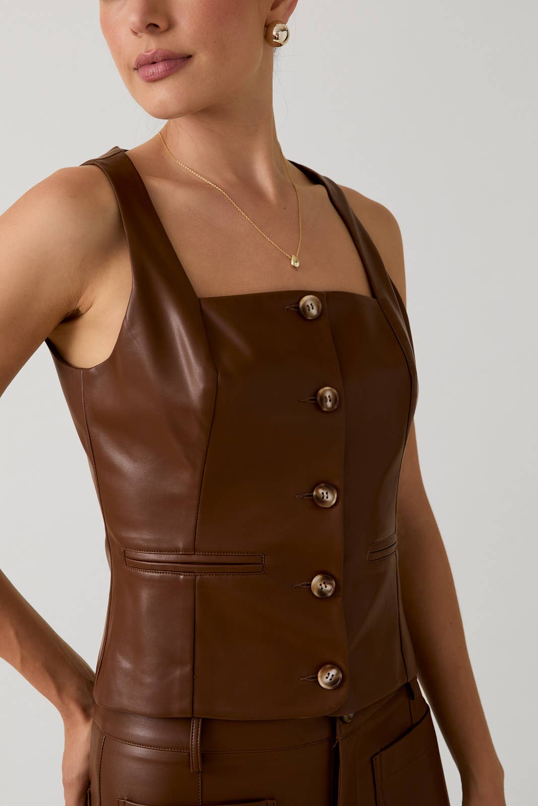 Brown Faux Leather Vest