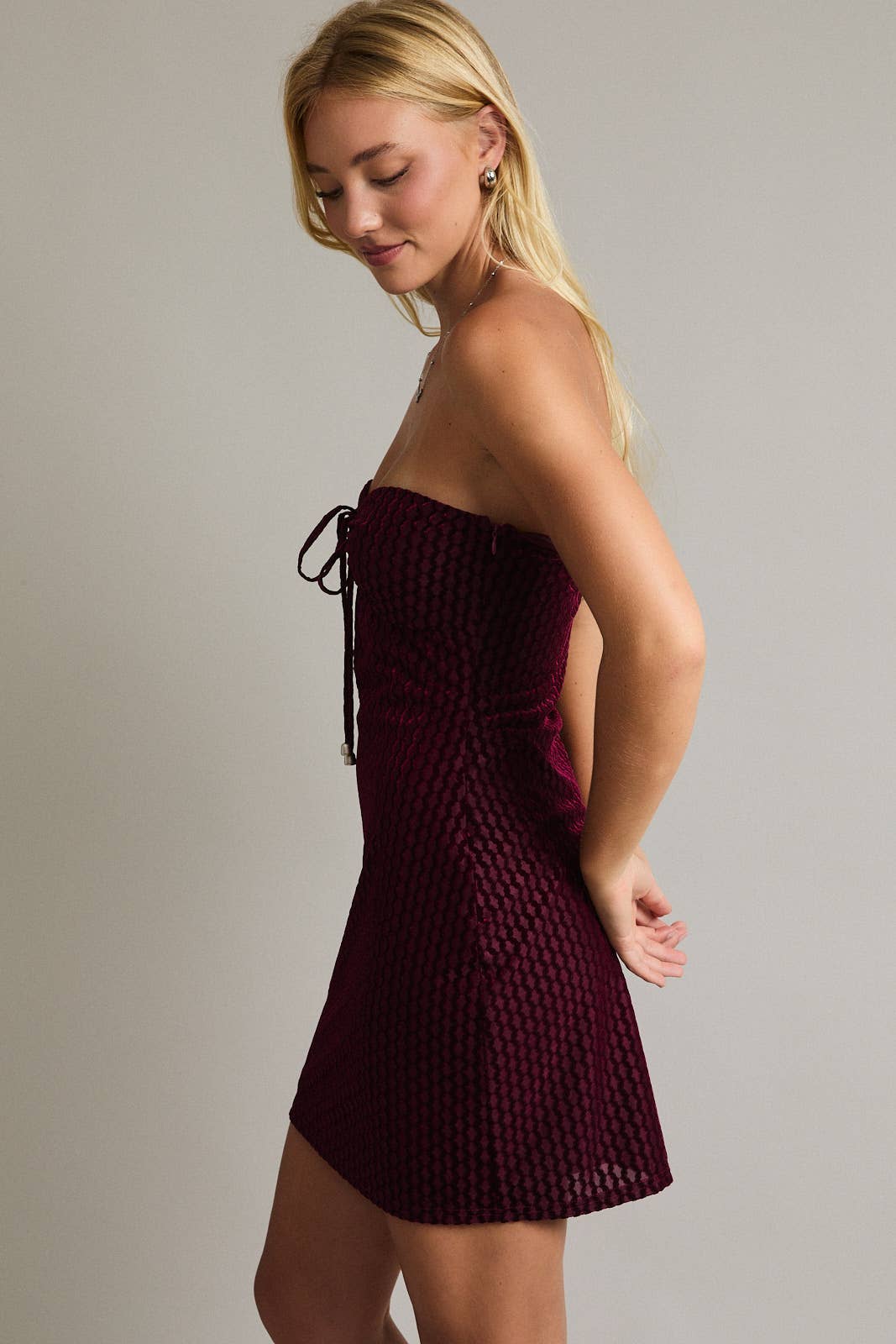 Burgundy Strapless Velvet Mini Dress