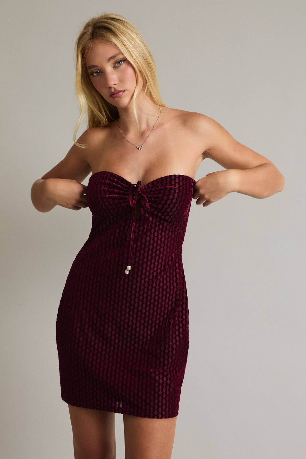 Burgundy Strapless Velvet Mini Dress