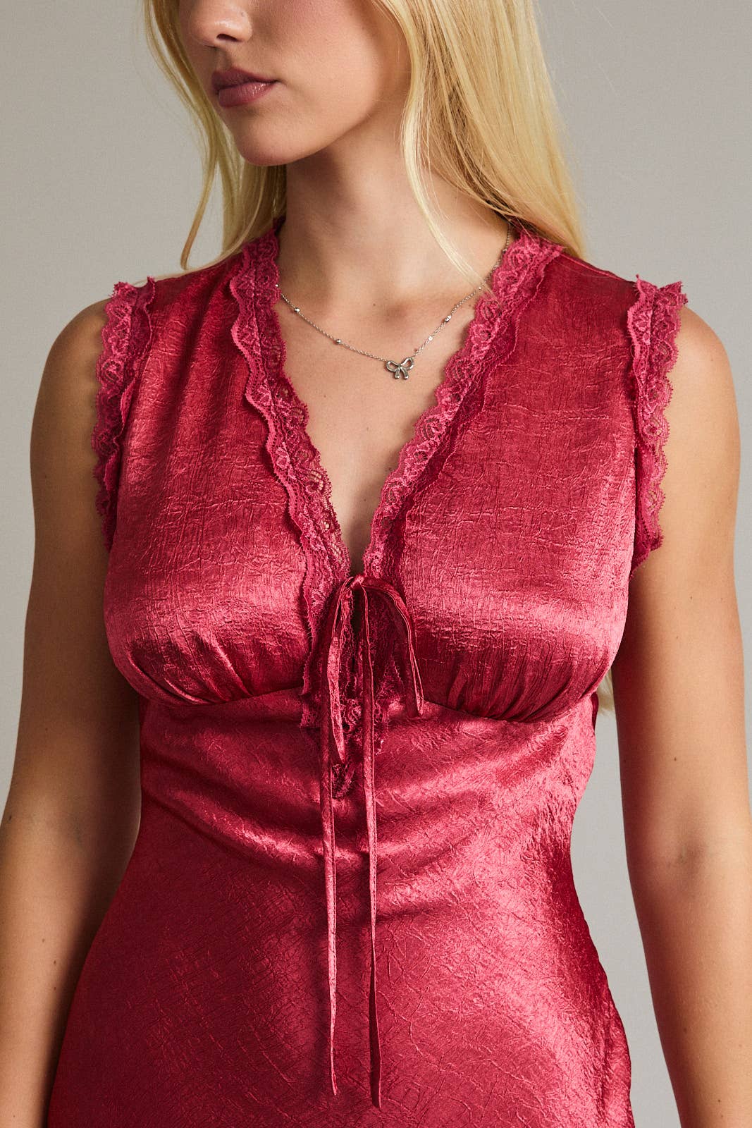 Dusty Red Sleeveless Satin Mini Dress