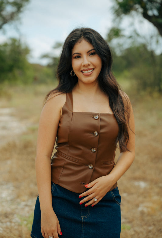 Brown Faux Leather Vest