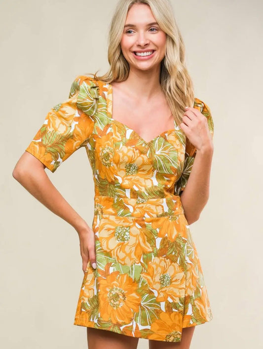 Printed woven skort romper