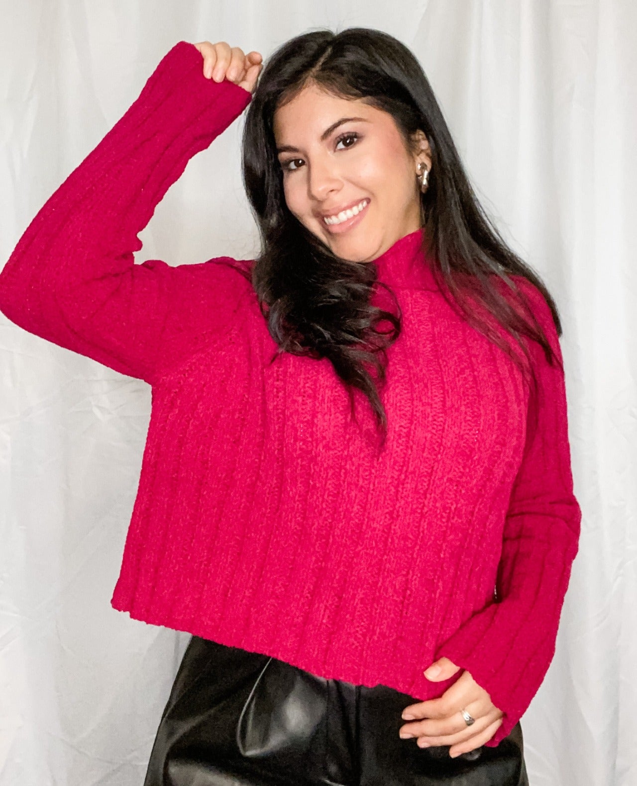 High Neck Knit Sweater Pink