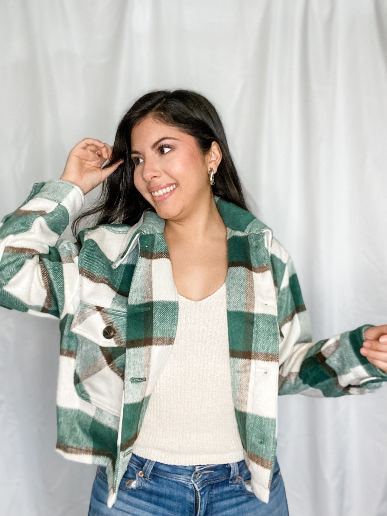 Plaid Cropped Jacket Green