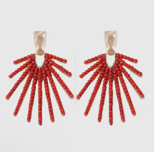 Sunburst Statement Drop Earring - Red