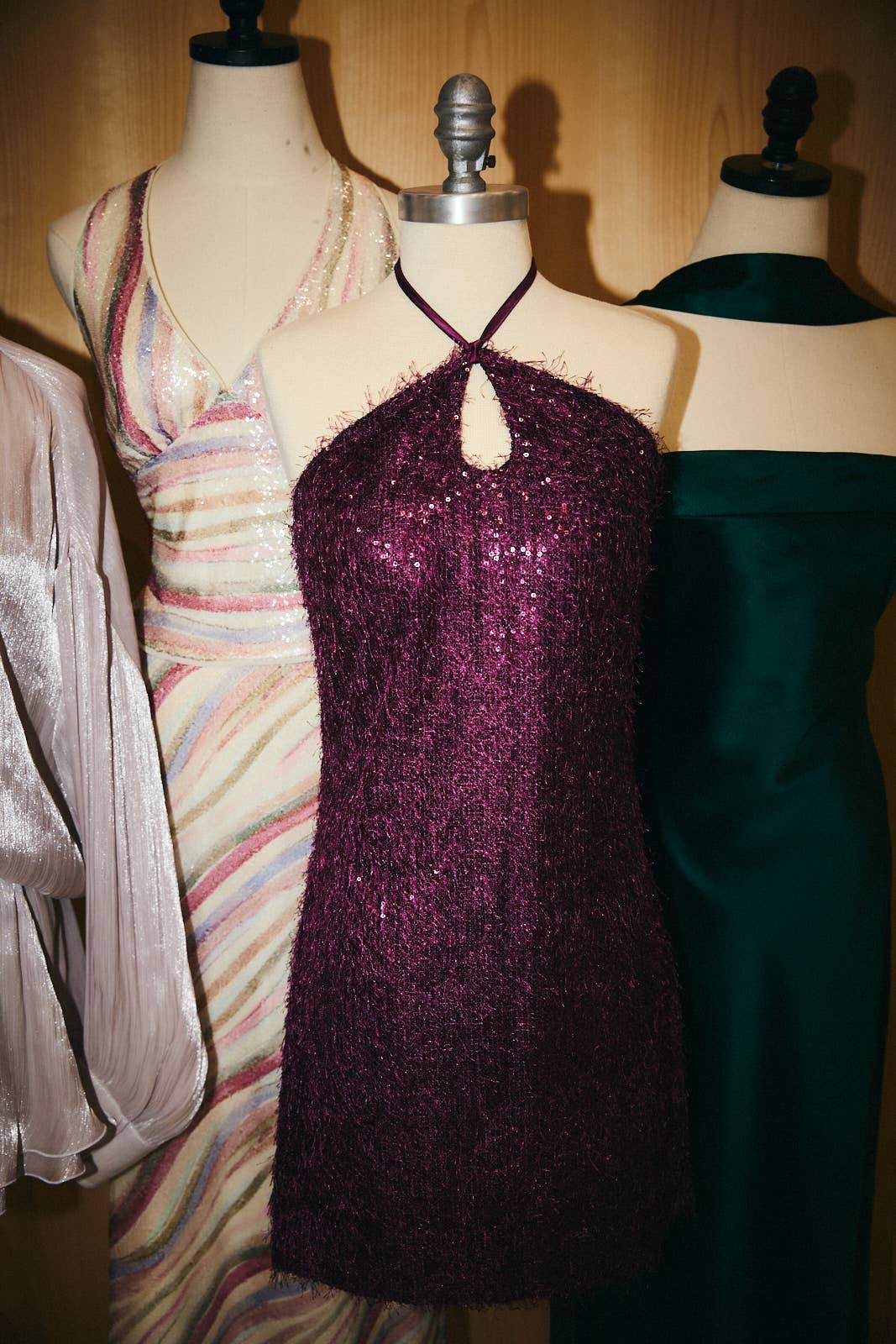 Plum Sequins Halter Neck Mini Dress