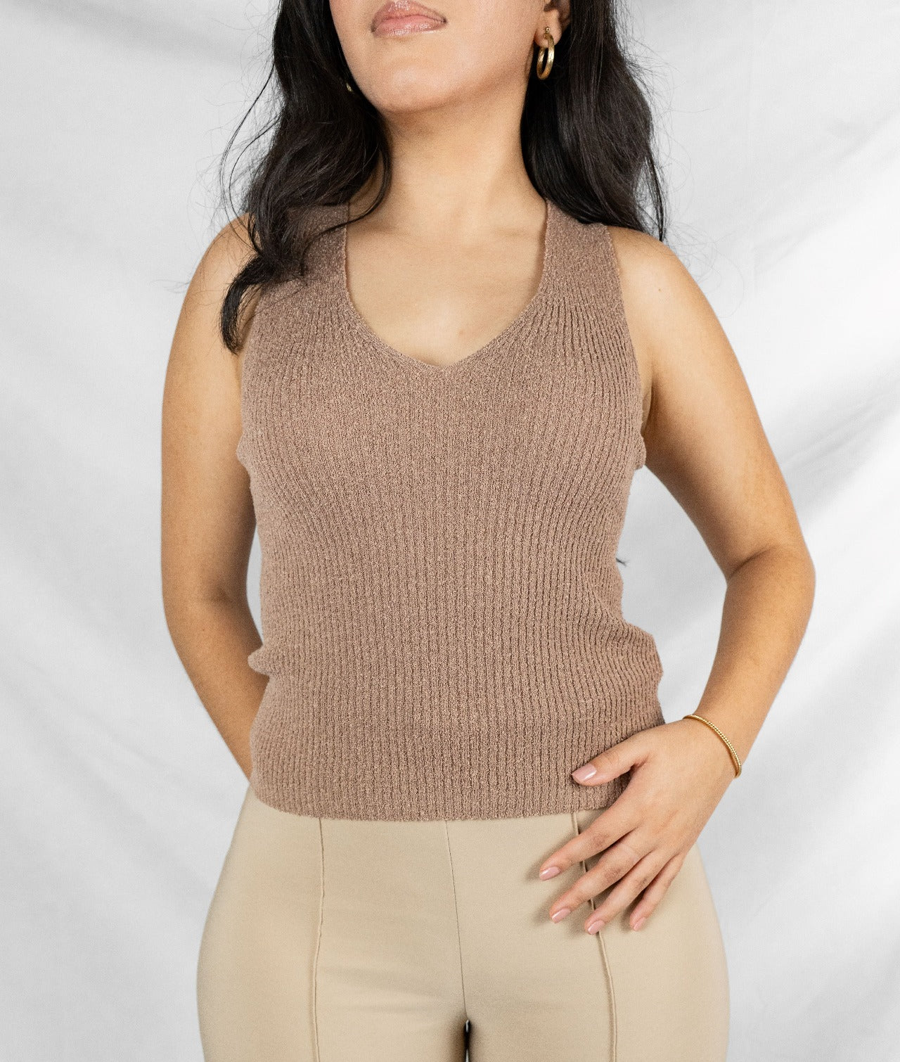 Knit V Neck Tank Top Chestnut