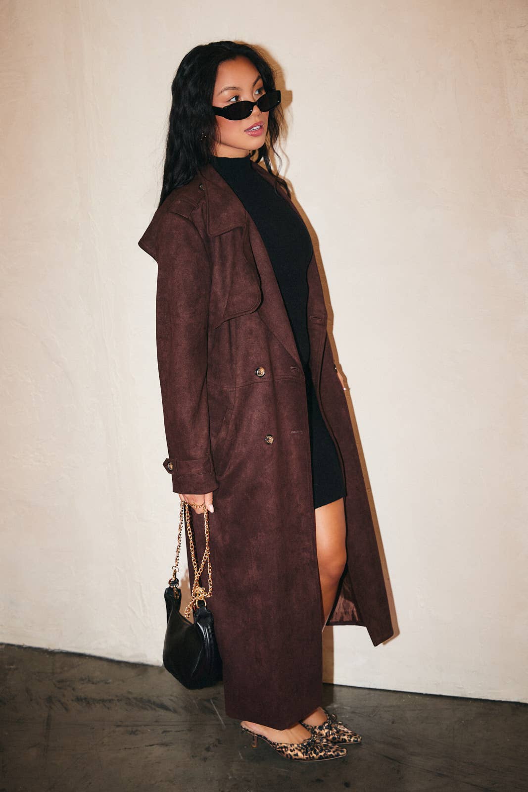 Suede Long Trench Coat