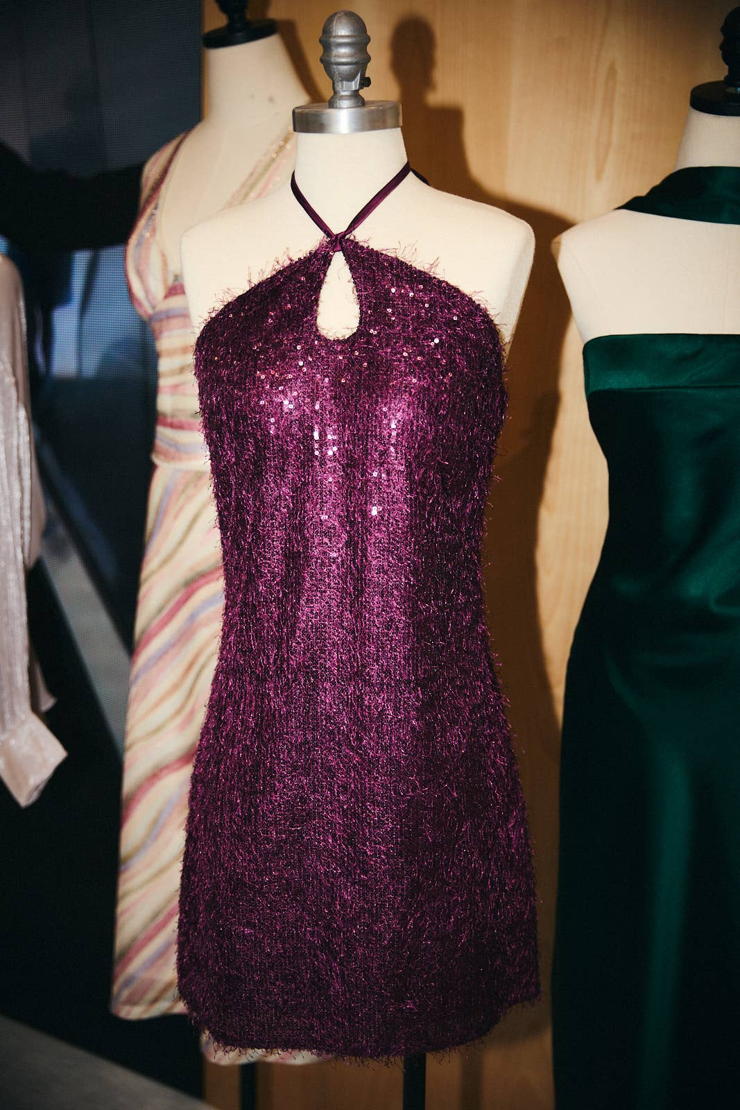 Plum Sequins Halter Neck Mini Dress